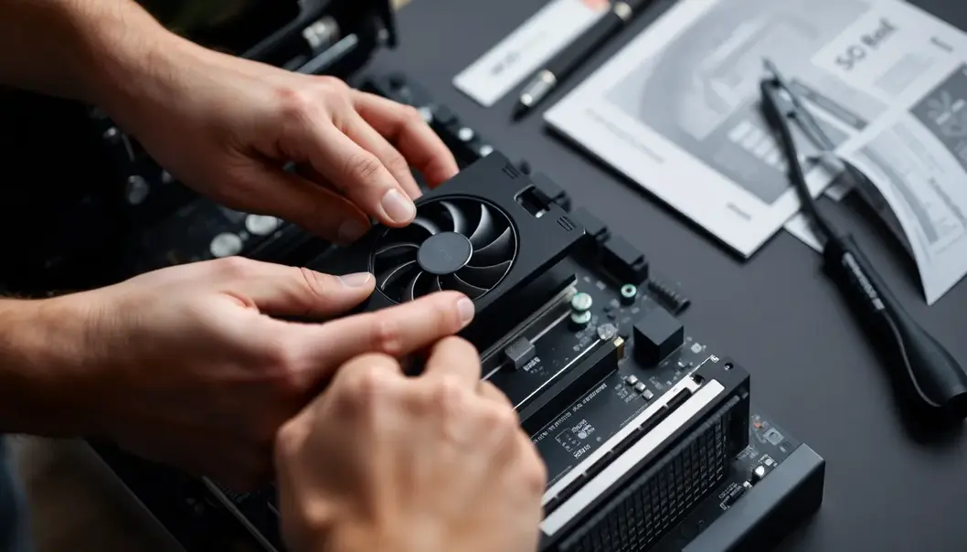 A young adult exploring components for their custom gaming PC build.