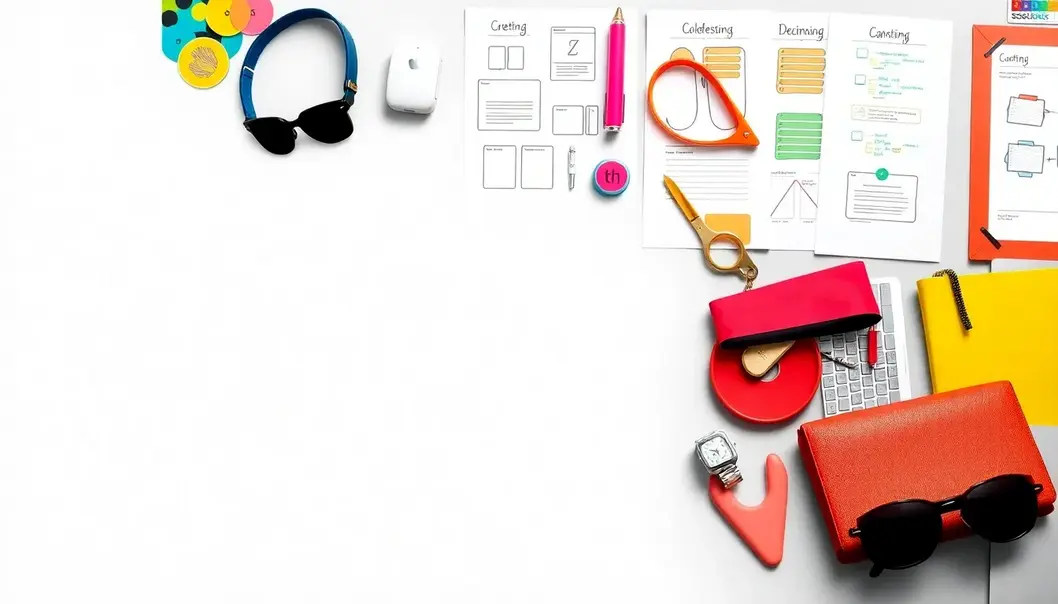A collage of colorful fashion elements and digital learning tools, creating an engaging and stylish environment.