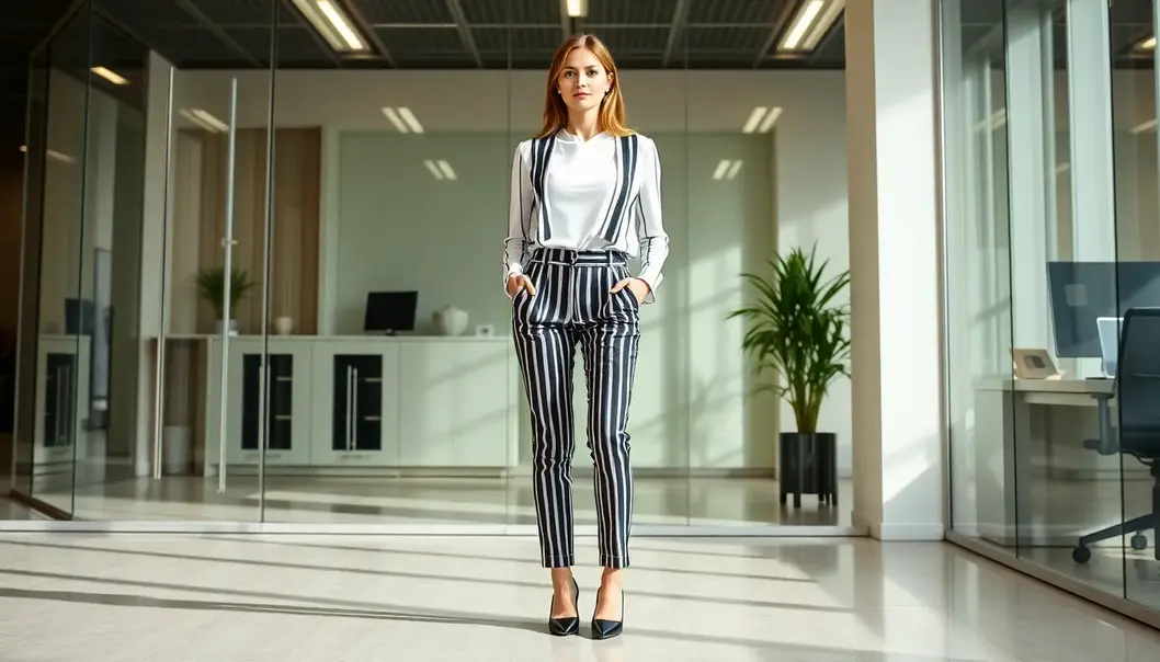 Mastering proportions with tailored high-rise pants.