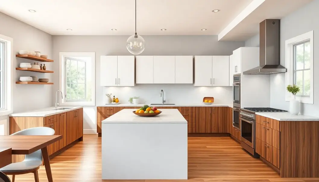 Photo of a modern kitchen with a sleek design, featuring a kitchen island and stylish elements.