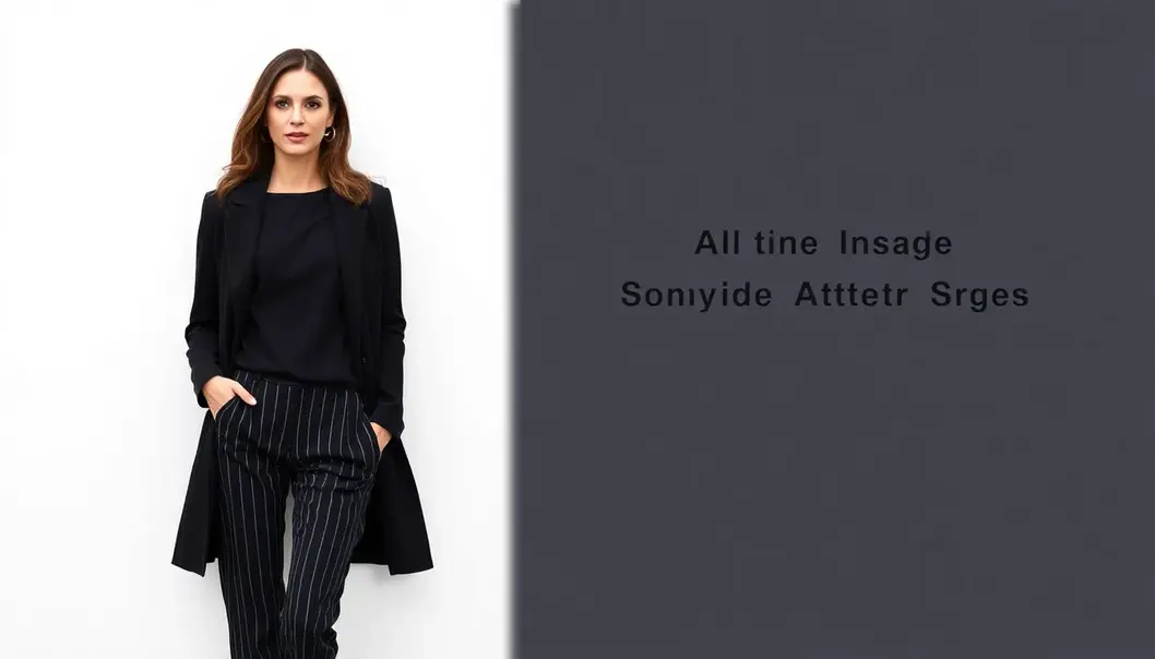 A petite woman showcases styling with high-waisted skirt and pointed-toe heels.